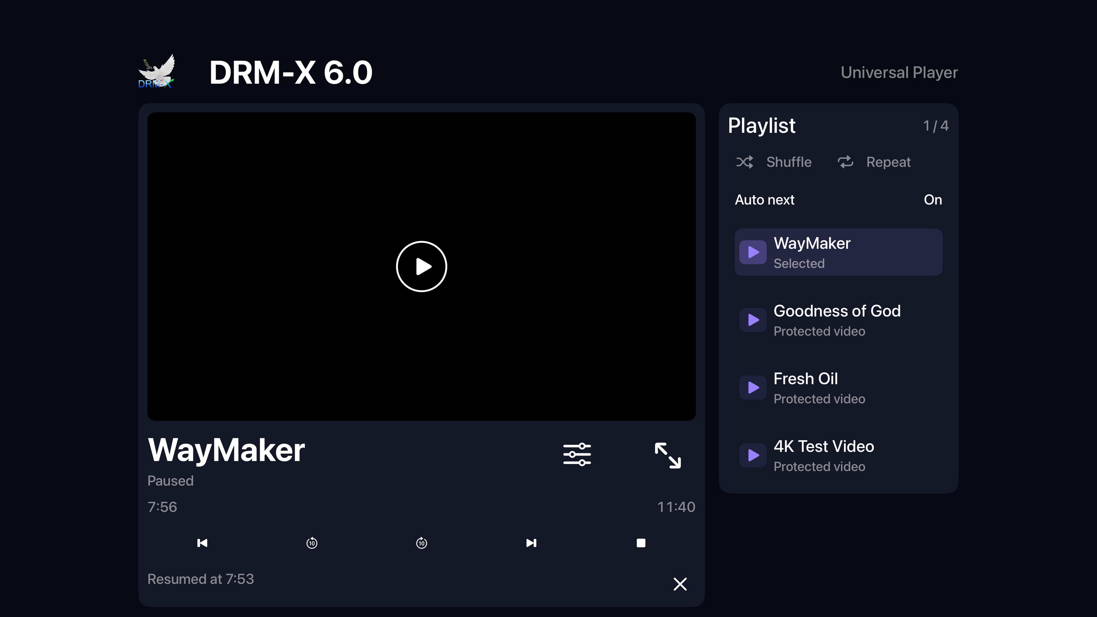 Physical Apple TV player paused with playlist and transport controls